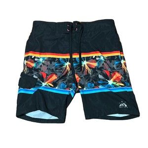ZeroXposur Mens Swim Trunks Medium M Black Lined Graphic Print